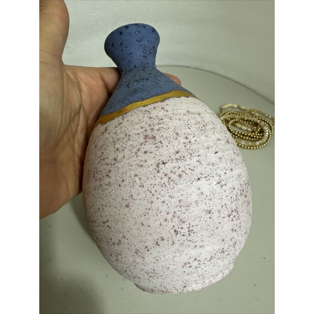 Studio Art Pottery vase MD Signed Mid Century Heavy Blue Pink Gold Strip - Picture 8 of 15